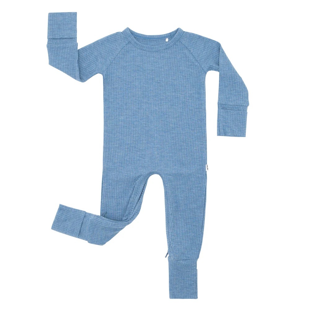 Little Sleepies Heather Blue Ribbed Crescent Zippy 3-6 month